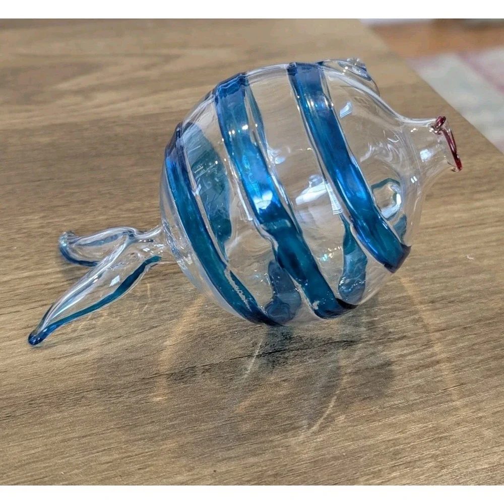 Coastal Grandmillennial Hand Blown Blue Glass‎ Fish Ornament Nautical